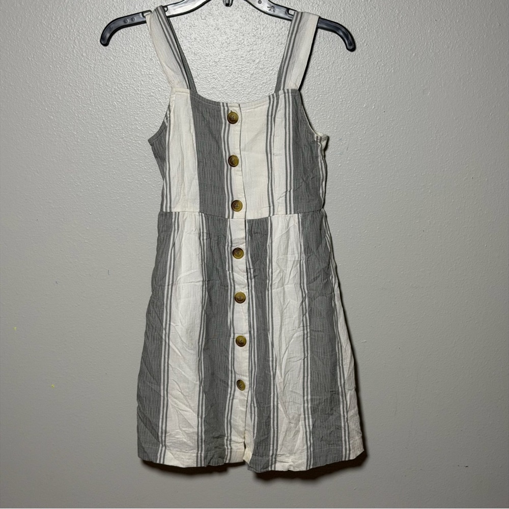 SO Kids Girl Gray/White Sleeveless‎ Striped Button-Down Dress size 12